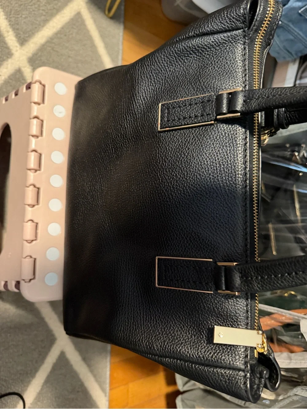 kate spade Black Pebbled Leather Satchel with Tassel